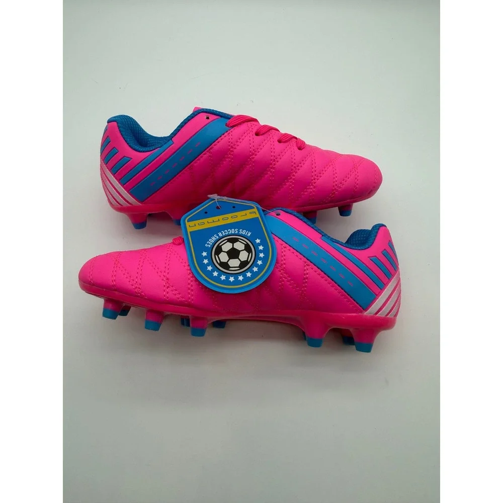 Bloomman Kids Soccer Cleats Hot Pink Blue Athletic Shoes Firm Ground Size 2 NEW